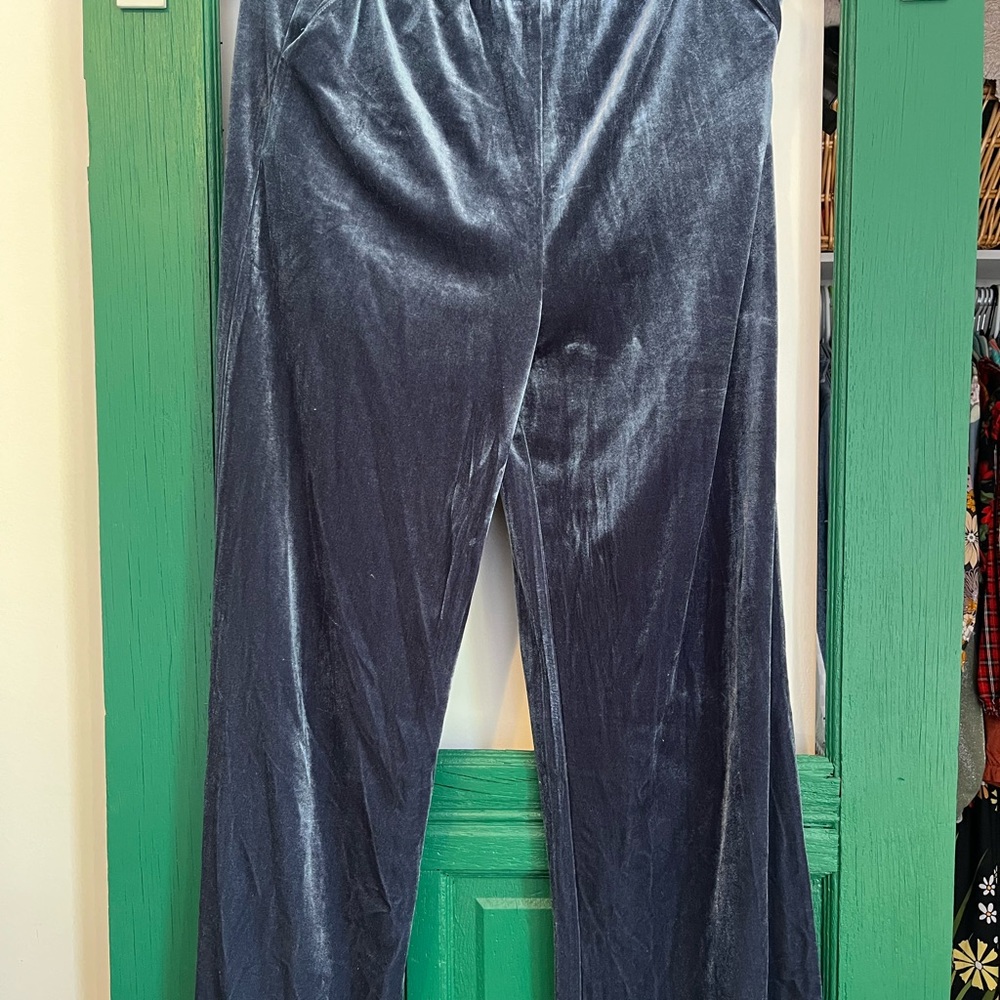 Velvet Wide-Leg Pants in Steel Blue